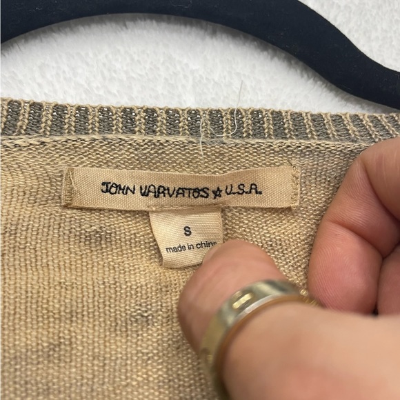 John Varvatos V-Neck Linen Sweater Beige Women’s Small - Picture 2 of 5